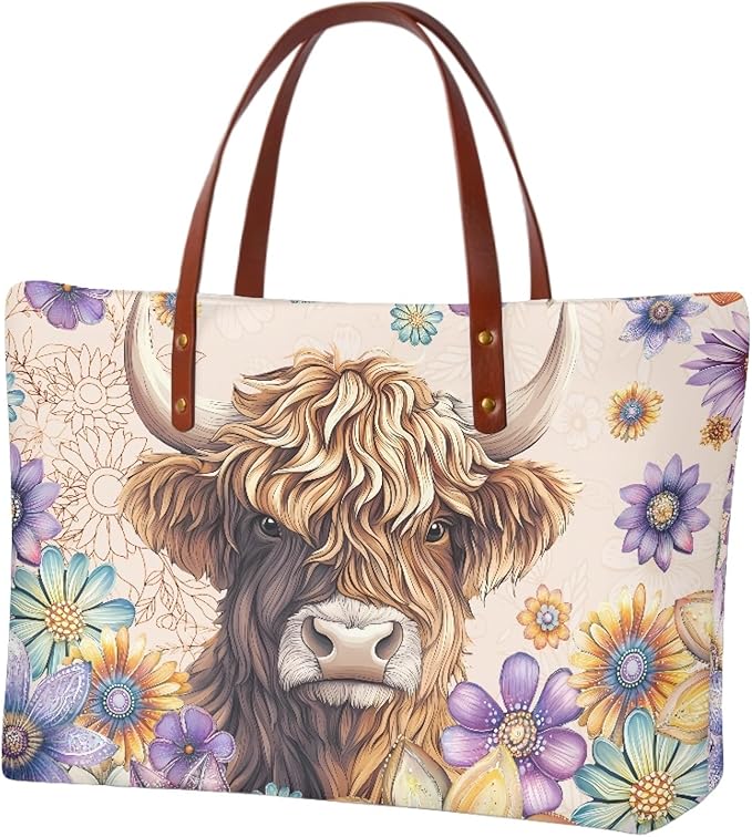 Womens Zip Up Tote Handbag Daisy Print Large Capacity Tote Purse Handbag Big Tote Bag Purse For Work Laptop