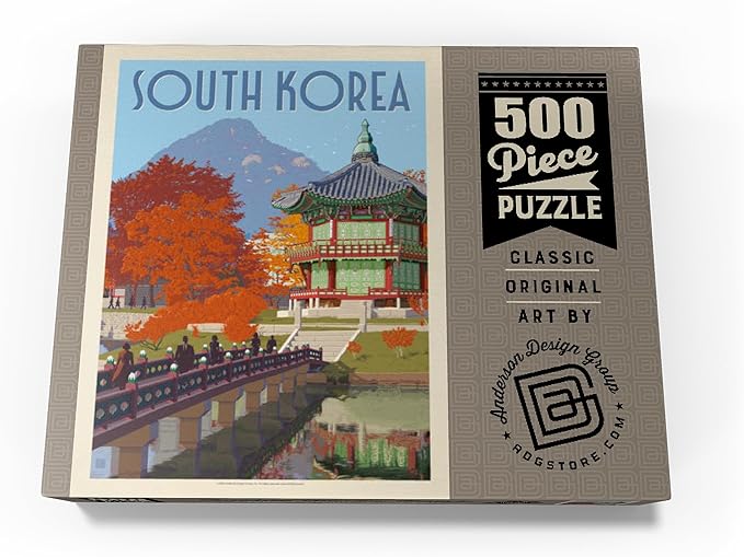 MyPuzzle South Korea, Seoul: Gyeongbokgung Palace, Vintage Poster - Premium 500 Piece Jigsaw Puzzle for Adults