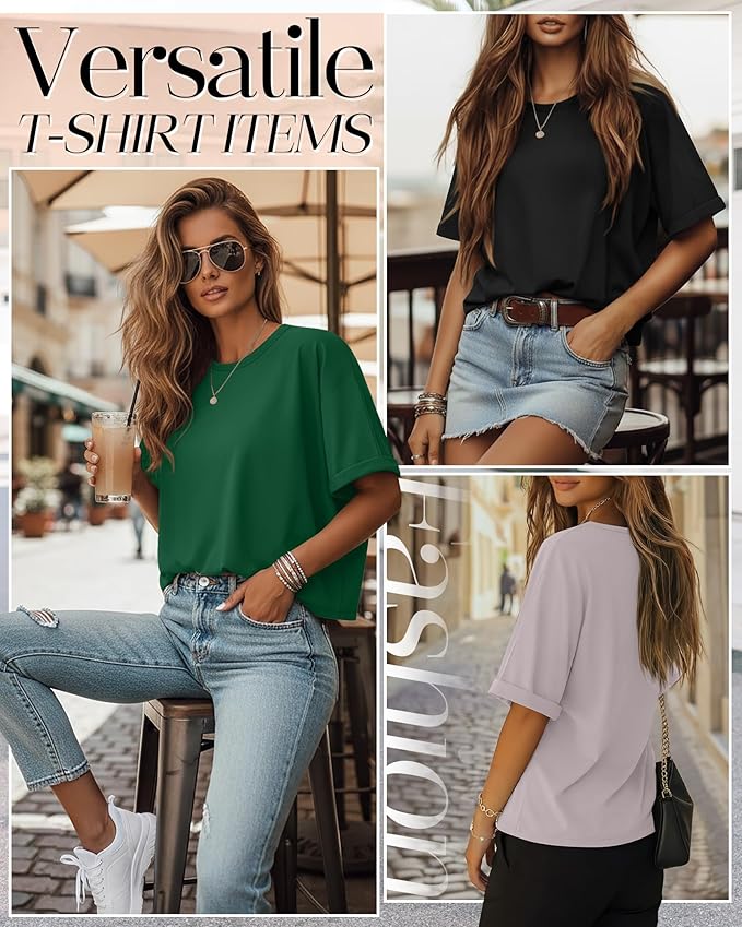 Riyiper 3 Pack Women's Oversized T-Shirt Half Sleeve Summer Tees Casual Loose Fit Crew Neck Basic Tops
