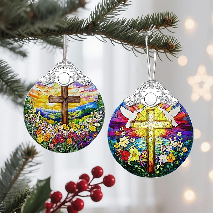 Catholic Cross Ornament, Christian Christmas Ornament, Christmas Tree Ornament, Religious Home Decor, Christian Gifts for Her, Religious Gifts, Gift Exchange, Gift Idea - Pattern C