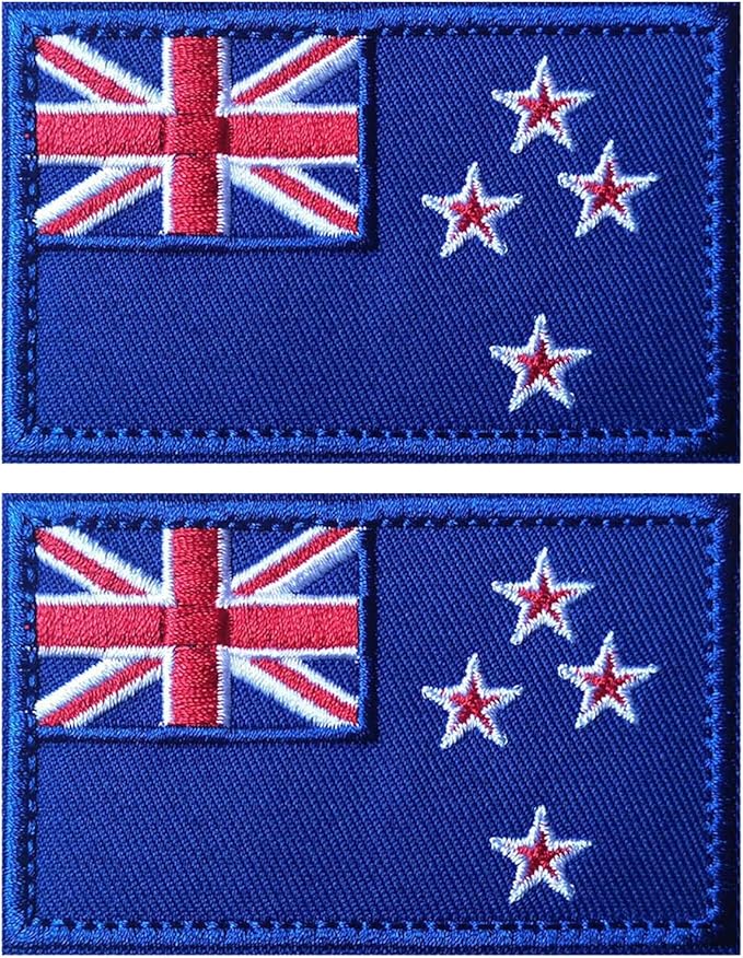 EmWoot 2PCS New Zealand Flag Patch Embroidered Morale Patch Military Tactical Patches Hook and Loop(Blue Border)