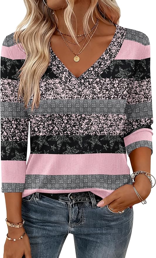 Zeagoo 3/4 Length Sleeve Womens Tops V Neck Shirt Dressy Casual Blouse Basic Tshirts 2026 Fashion Clothing S-2XL
