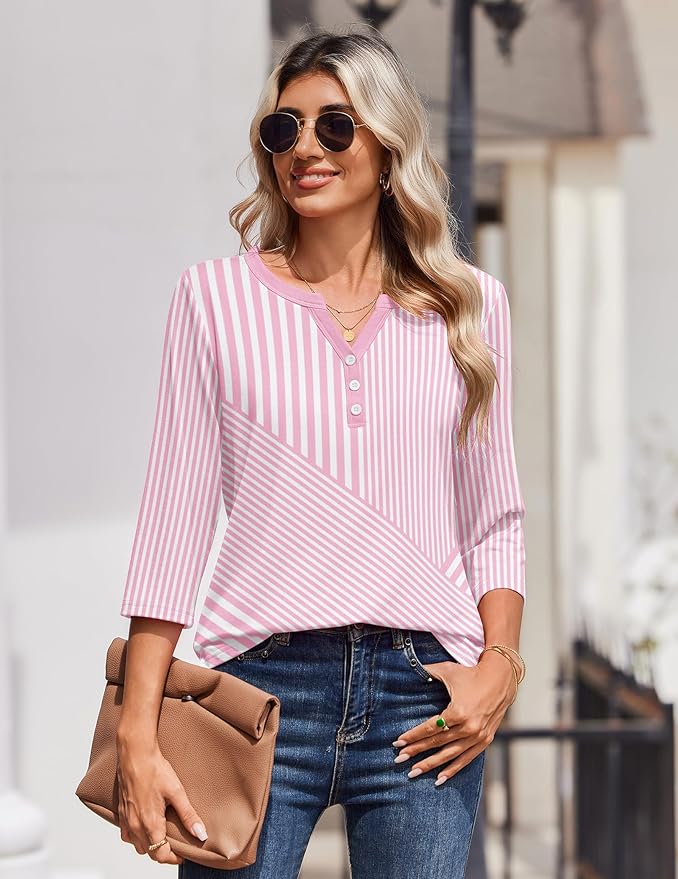 Zeagoo 3/4 Length Sleeve Womens Tops Casual Dressy Summer Blouses Buisness Work Spring Tee Shirts