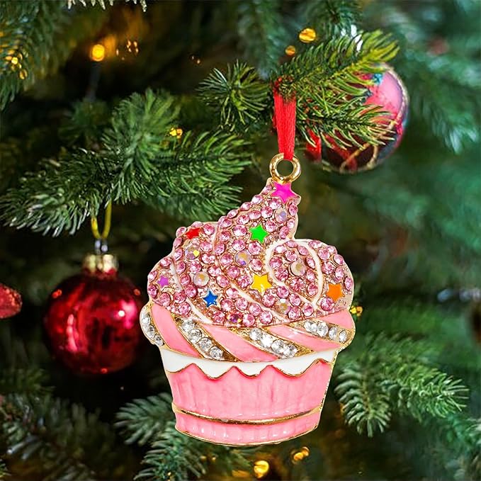 Ushinemi Cupcake Ornament for Christmas Tree, Dessert Cupcake Hanging Ornament Xmas Tree Decor, Sparkles Keepsake Gifts for Mom Grandma Women Girls Sisters