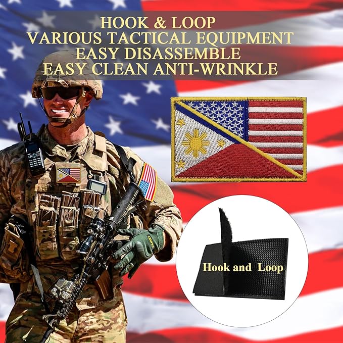 EmWoot 2PCS American Philippines Flag Patch Embroidered Morale Patch Military Tactical Patches Hook and Loop