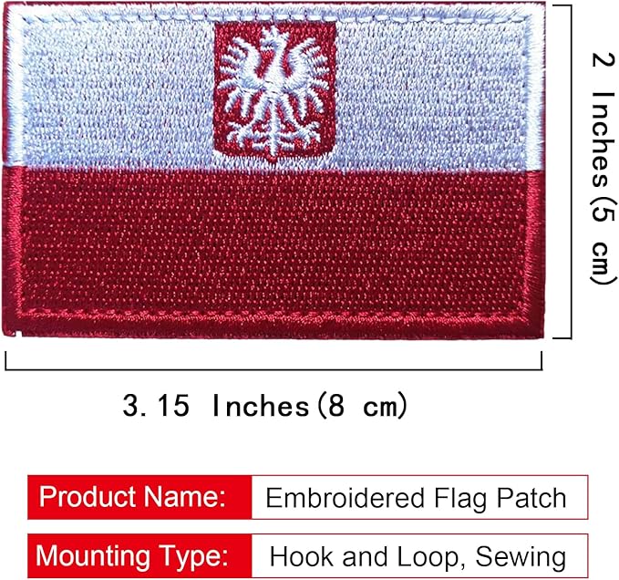 EmWoot 2PCS Poland Flag Emblem Patch Embroidered Morale Patch Military Tactical Patches Hook and Loop(Eagle)
