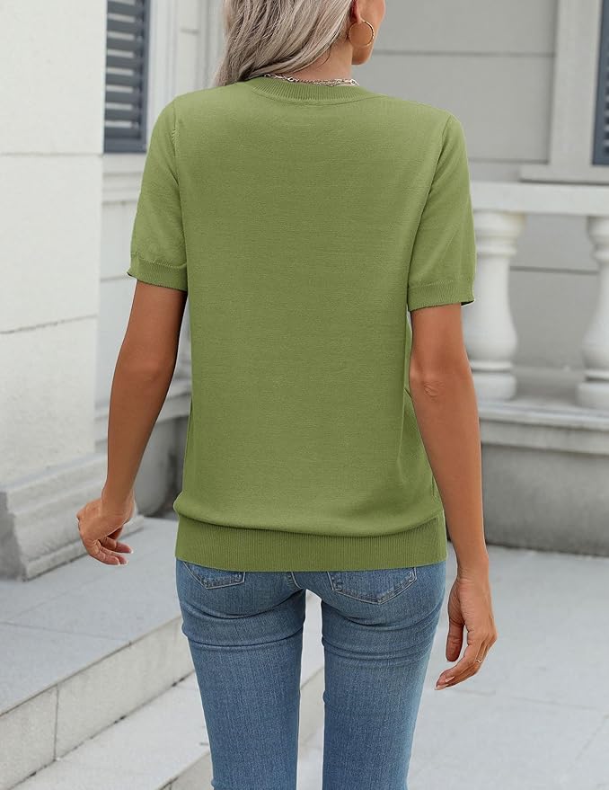 Zeagoo Womens Summer Short Sleeve Tops Crew Neck Lightweight Pullover Sweaters Loose Dressy Casual Blouse Basic Clothes