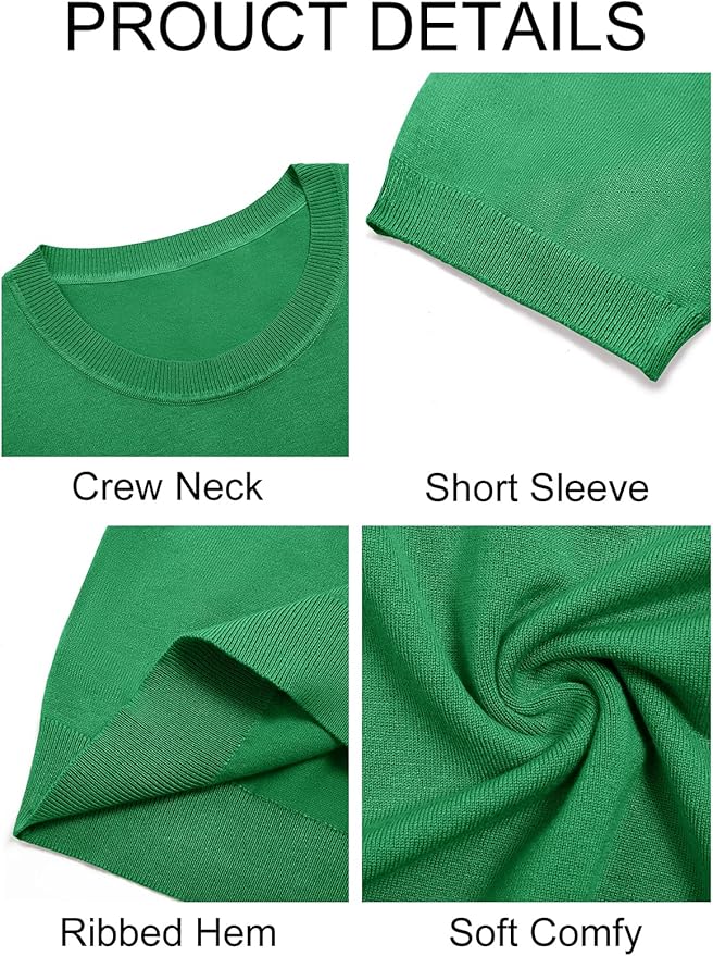 Imily Bela Womens Summer Short Sleeve Sweater Dressy Casual Crew Neck Knit Tops Fashion Pullover Shirts