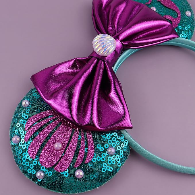 LIHELEI Mouse Ears Headband, Purple Mermaid Headbands for Women CosPlay Birthday, Mermaid Party Costume Headwear Hair Accessories - Mermaid Headband