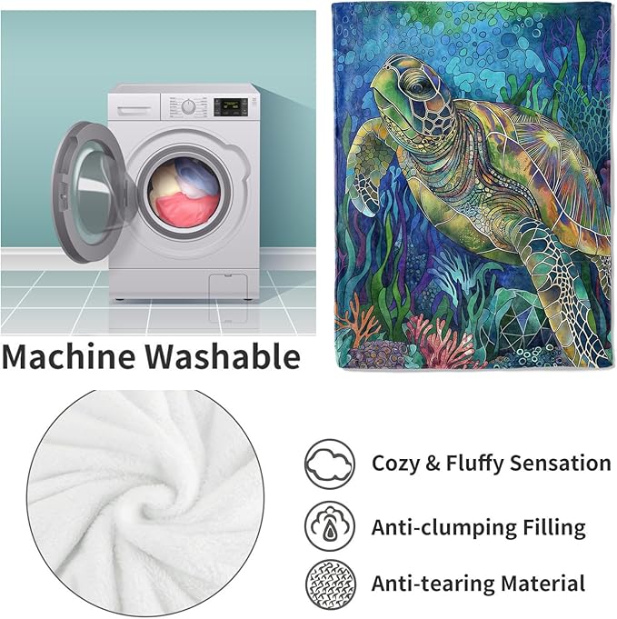 Sea Turtle Blanket, Underwater Scene Flannel Throw Blankets,Soft Warm Lightweight Cozy Plush Animal Turtle Throws for Bedroom Sofa Office Home Decor Gifts for Lovers Women Girls 60"x50"