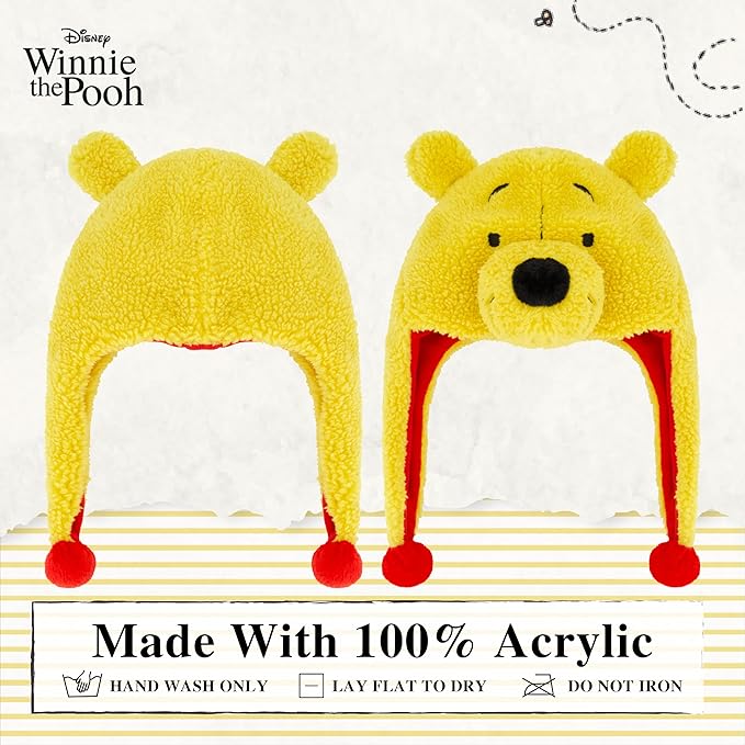 Disney Winnie The Pooh Beanie Hat, Winter Knit Cap with 3D Ears, Yellow