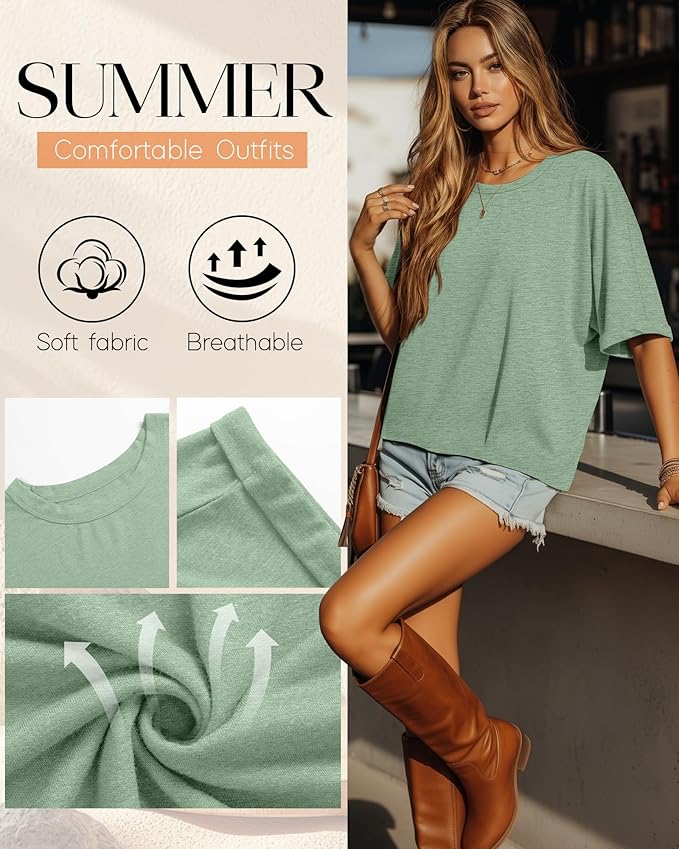 Riyiper 3 Pack Women's Oversized T-Shirt Half Sleeve Summer Tees Casual Loose Fit Crew Neck Basic Tops