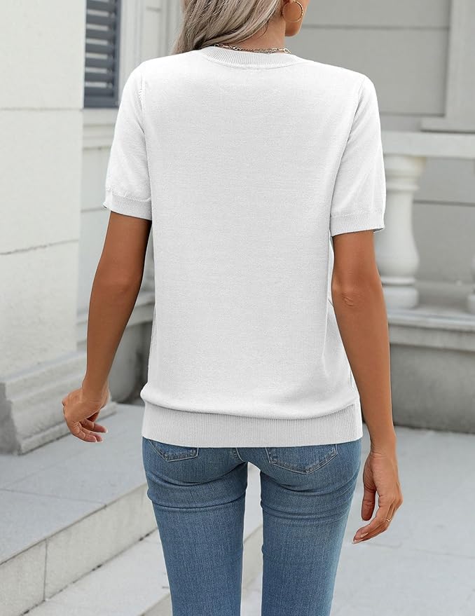 Zeagoo Womens Summer Short Sleeve Tops Crew Neck Lightweight Pullover Sweaters Loose Dressy Casual Blouse Basic Clothes