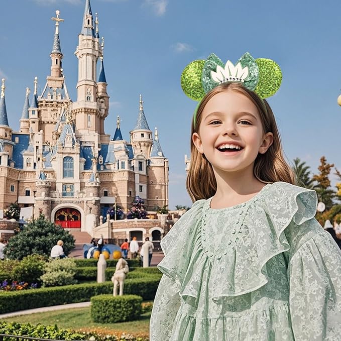 ETLUK Mouse Ears Headband, Green Sequin Princess Crown Headband for Adult Women Girls, Parks Ears for Cosplay Accessories Party Decorations