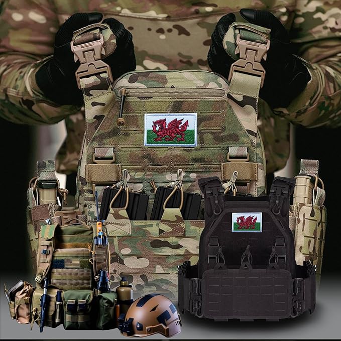 EmWoot 2PCS Wales Flag Patch Embroidered Morale Patch Military Tactical Patches Hook and Loop