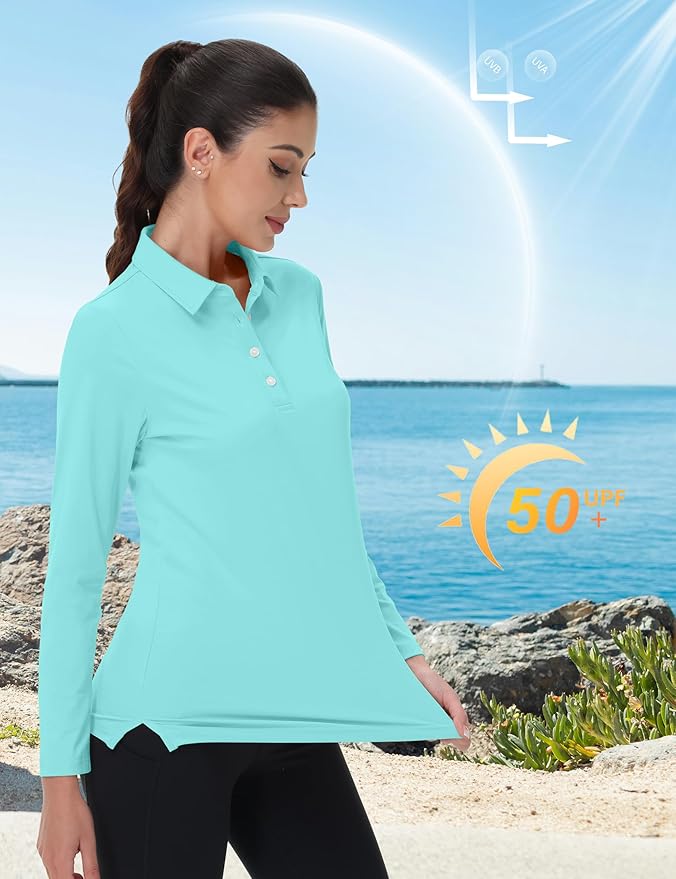 MAGCOMSEN Women's Polo Shirts Long Sleeve Golf Shirt Quick Dry UPF 50+ Sun Protection Lightweight Tennis Shirts