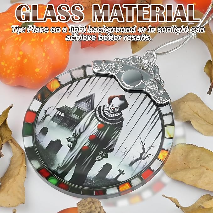 Spooky Clown Graveyard Stained Glass Christmas Ornaments - Perfect for Holiday Party, Window & Home Decor