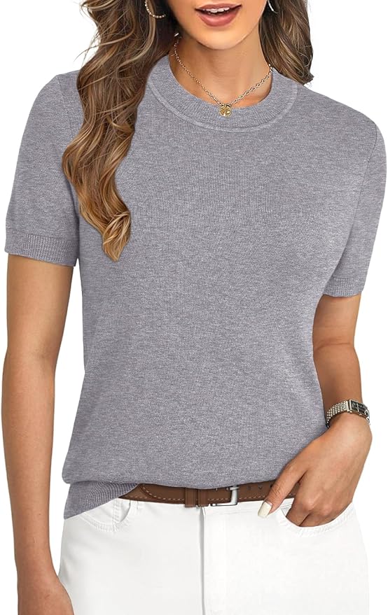 Women's Soft Short Sleeve Wool Blend Pullover Sweater for Business Casual & Fashion
