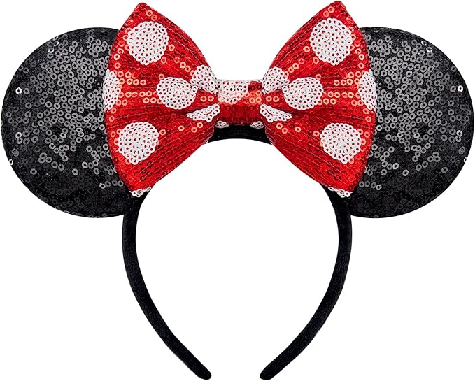 YUNISS Handmade Sparkly Mouse Ears Headband for Adults & Kids | Upgraded Wide Band |Velvet Non-Slip Band, All-Day Comfort