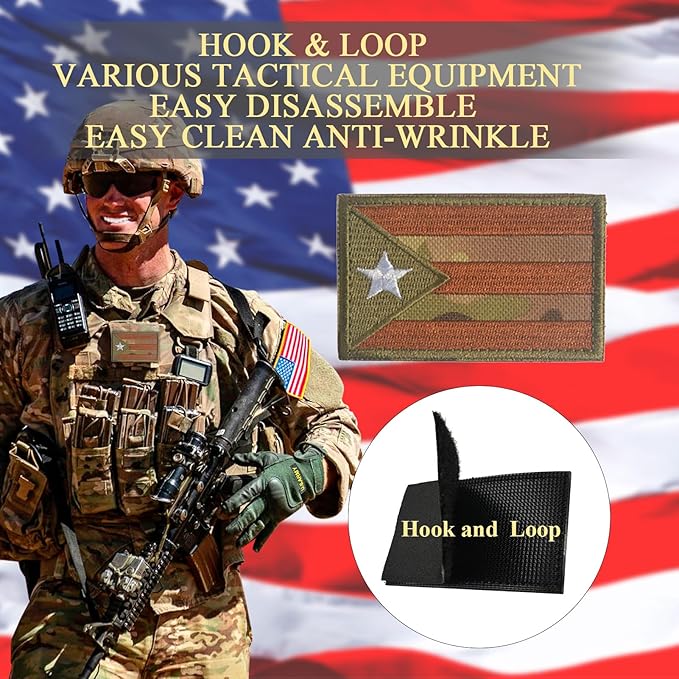 EmWoot 2PCS Puerto Rico Flag Patch Embroidered Morale Patch Military Tactical Patches Hook and Loop(CP)