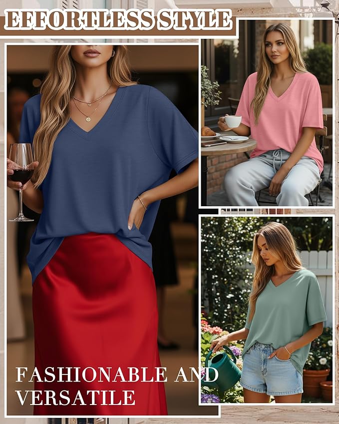 Huukeay Women's Cotton Oversized T Shirts 3 Pack V Neck Loose Fit Half Sleeve Tops Baggy Casual Summer Gym Workout Tees 2026