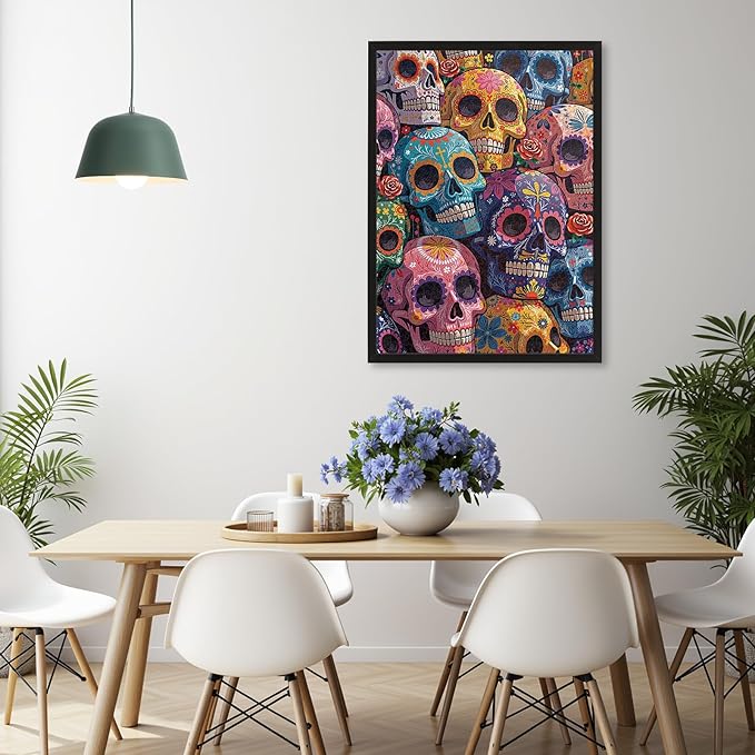Naturelish 1000 Piece Puzzle for Adults, Colorful Floral Skull Artwork with Matte Finish, Color-Coded Back for Easy Sorting, Vibrant Art Puzzle for Adults, 19.25 x 26.65 in
