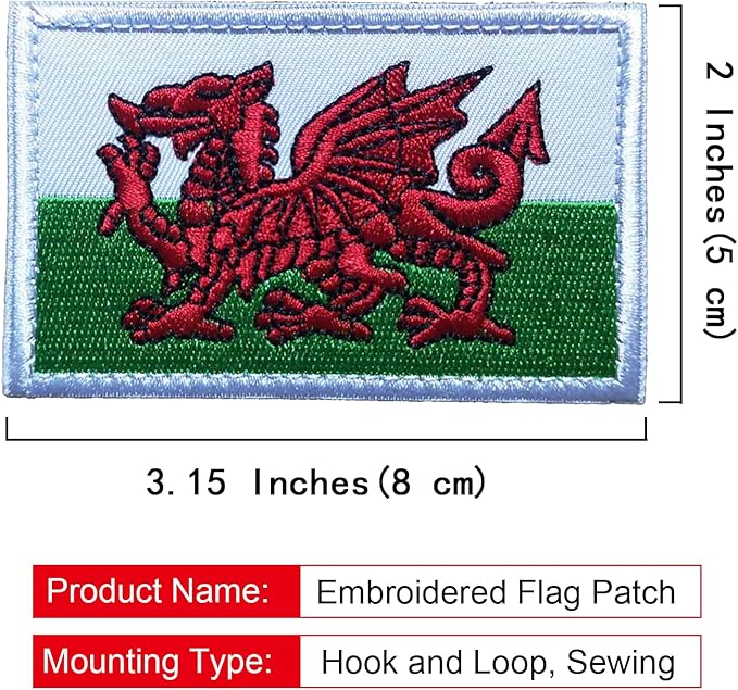 EmWoot 2PCS Wales Flag Patch Embroidered Morale Patch Military Tactical Patches Hook and Loop
