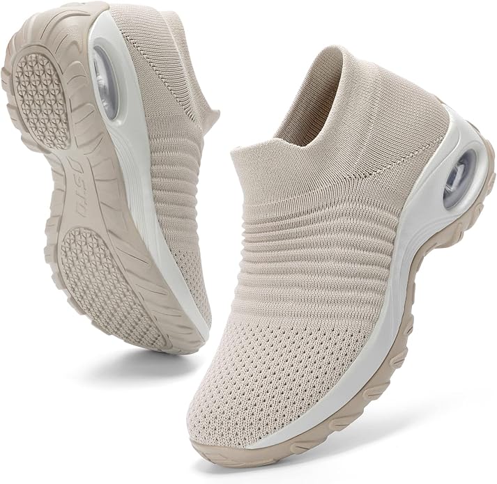 HKR Women's Walking Shoes Arch Support Non Slip Work Shoes Breathable Knit Upper Lightweight for Plantar Fasciitis