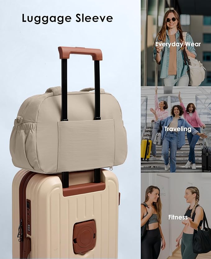 Gym Bag for Women, Travel Duffle Bags with Wet Pocket, Lightweight Carry on Bag Overnight Weekender Duffel Bag, Water Resistant (Khaki Ash)