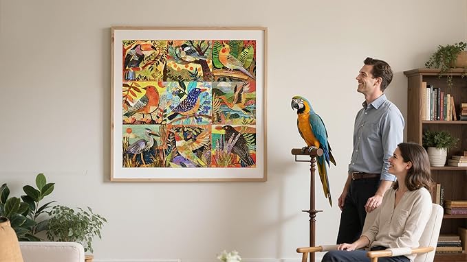 Naturelish 1000 Piece Jigsaw Puzzle for Adults Colorful Cut-Paper Style Birds Puzzle 1000 Piece, Challenging Jigsaw for Game Night, Giftable Puzzle with Sectioned Back Design, 24 x 24 in