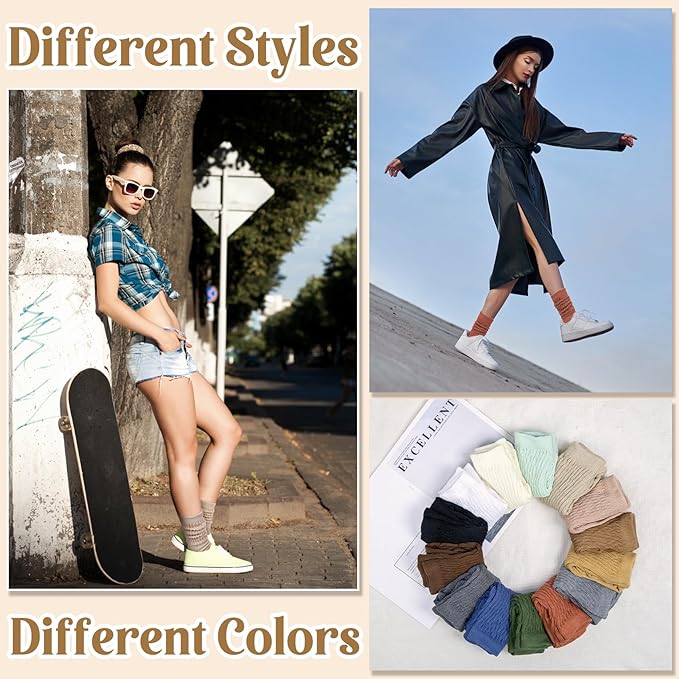 Justay 5 Pairs Slouchy Socks for Women - Slouch Long Crew Knit Boot Athletic Calf Tube Scrunch Socks