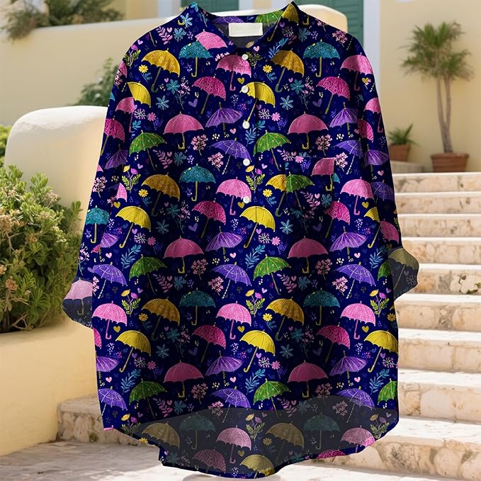 Women Funny Graphic Long Sleeve Floral Blouses Plus Size Button Shirts Casual Cute Vneck Fall Tunic Tops Trendy