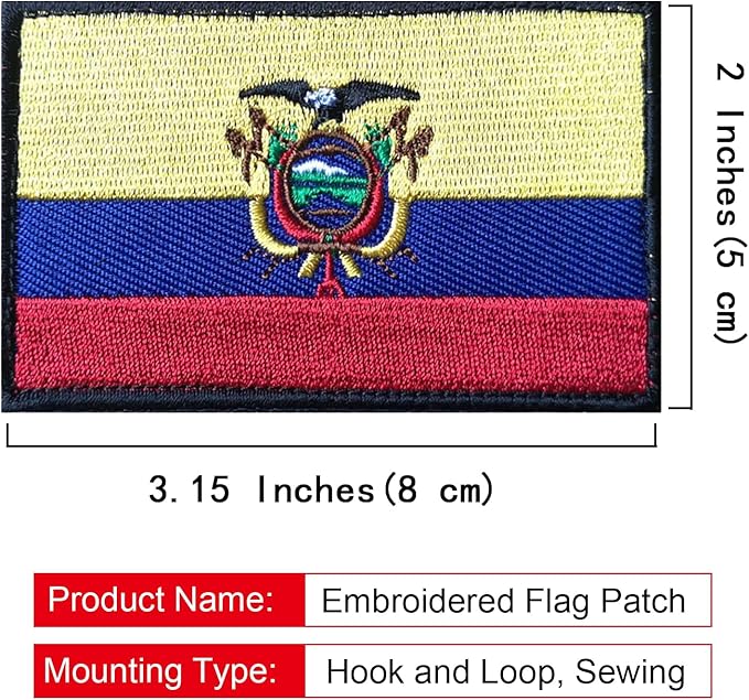 EmWoot 2PCS Ecuador Flag Patch Embroidered Morale Patch Military Tactical Patches Hook and Loop