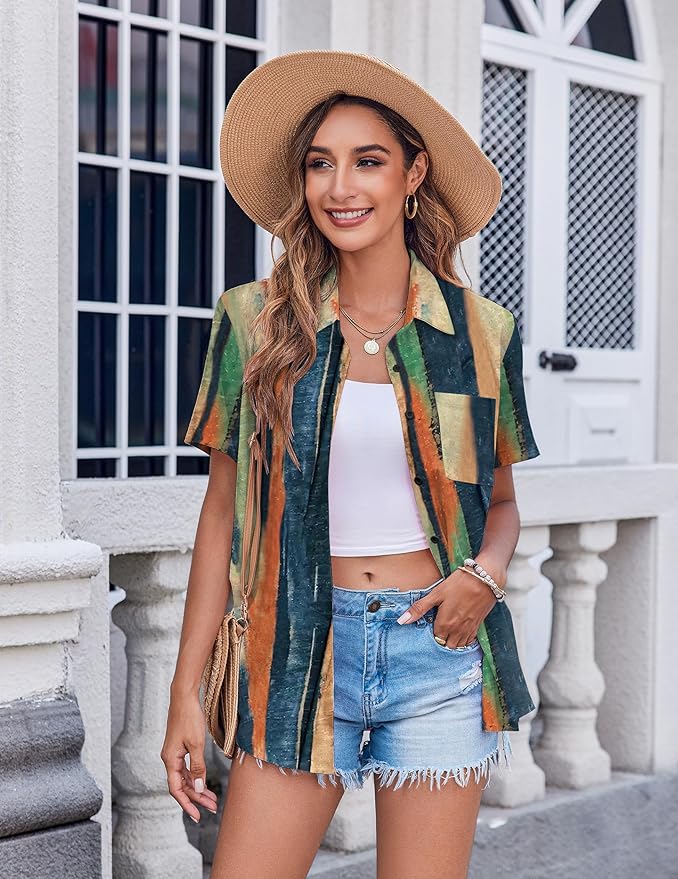 Zeagoo Womens Button Down Shirt Bust Pocket Short Sleeve Blouses Business Casual Work Tops Summer Outfits