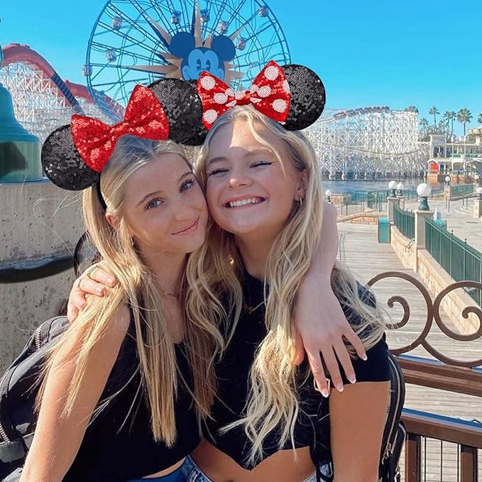 YUNISS 2 PCS Mouse Ears, Shiny Sequin Bow Mouse Ears Headbands for Adult Women Girls Christmas Birthday Party