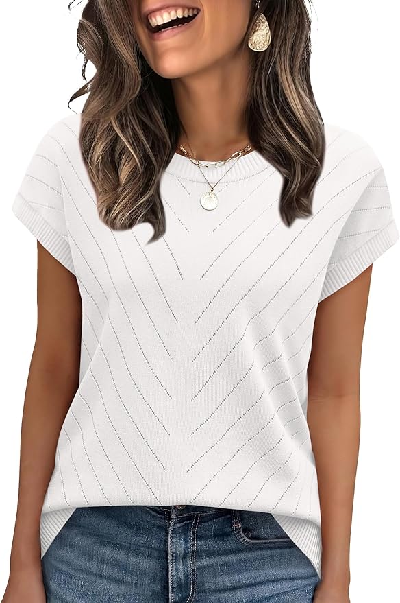 WIHOLL Short Sleeve Sweater for Women Summer Tops 2026 Business Casual Outfits Beach Vacation Clothes