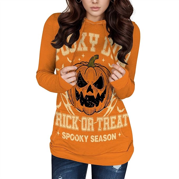 domirica Halloween Womens Pullover Sweatshirts Trendy Drawstring Fall Sweatshirt Halloween Best Gift For Wife And Daughter