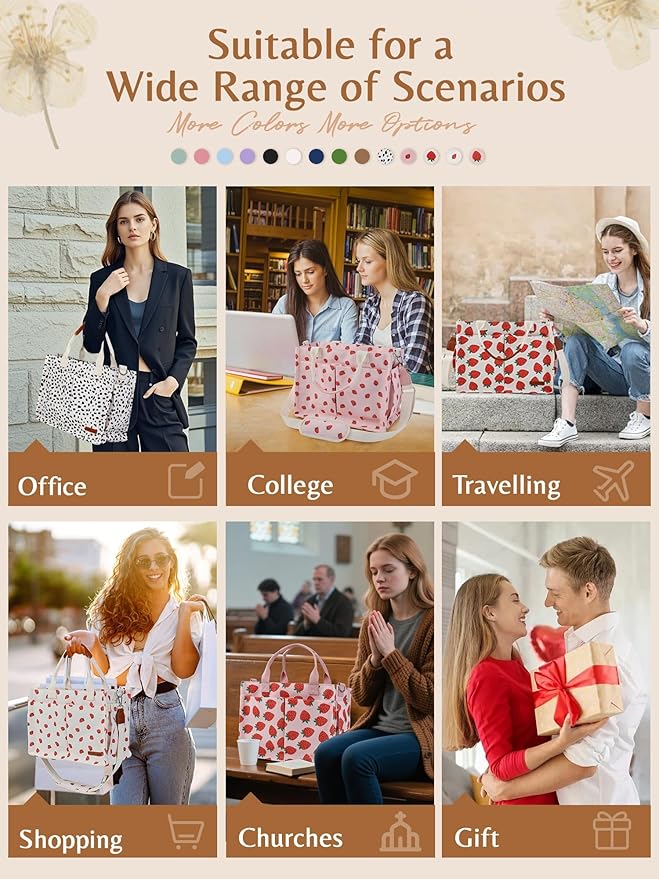 BESBESME Canvas Tote Bag for Women with Zipper & Compartments– Large Work & College Laptop Tote Crossbody Shoulder Bag