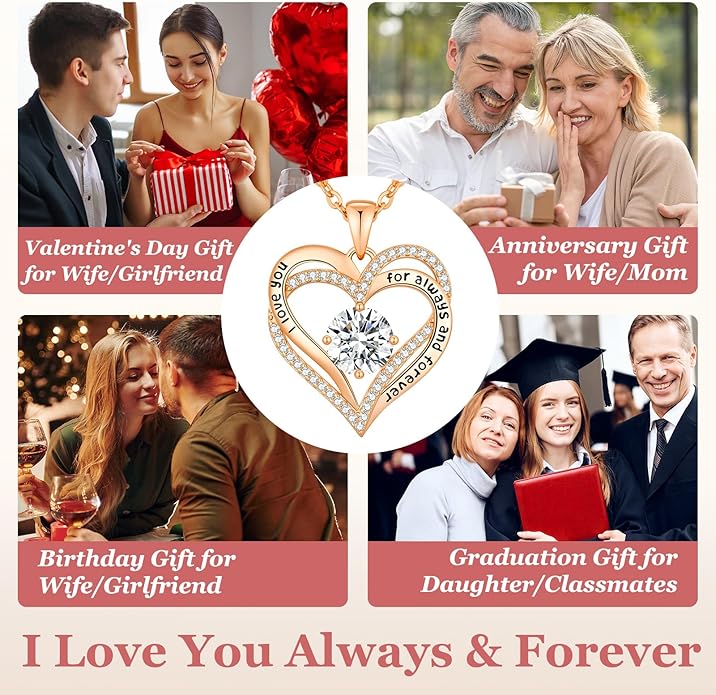 CDE Valentine's Day Gift Forever Love Heart Necklaces for Women, Wedding Anniversary, Birthday Mothers Christmas Day Gifts for Mom, Mother, Wife, S925 Silver Jewelry with Birthstone Pendant