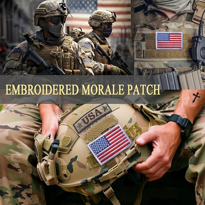 EmWoot 2PCS American Flag Patch Embroidered Morale Patch Military Tactical Patches Hook and Loop(USA White Border)
