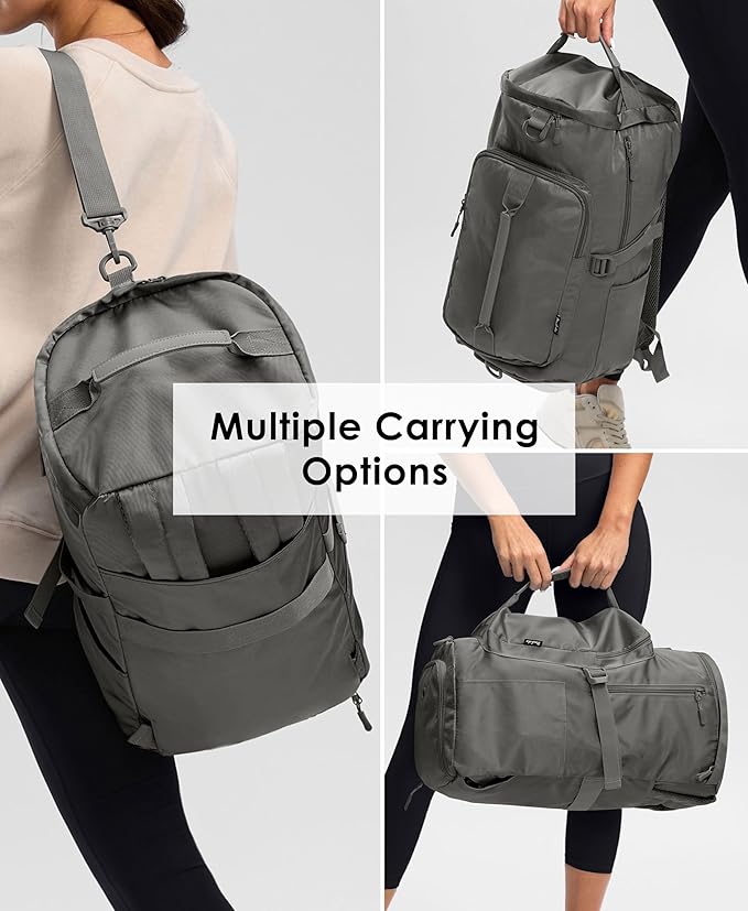 Gym Bag for Women with Shoe Compartment and Wet Pocket Convertible Gym Backpack workout Duffel Bag Multiple Pockets 30L