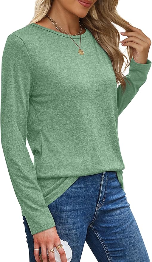 XIEERDUO Long Sleeve Shirts for Women Casual Crew Neck Basic Fall Tops Loose Fit Comfy
