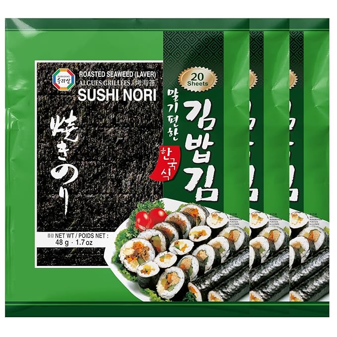 Surasang Premium Nori Sheets for Sushi & Gimbap - Korean Roasted Seaweed Sheets, 20 Full Size Sheets, Pack of 1 - Naturally Salty Sushi Nori with Umami Flavor, 10 Calories, No Sugar
