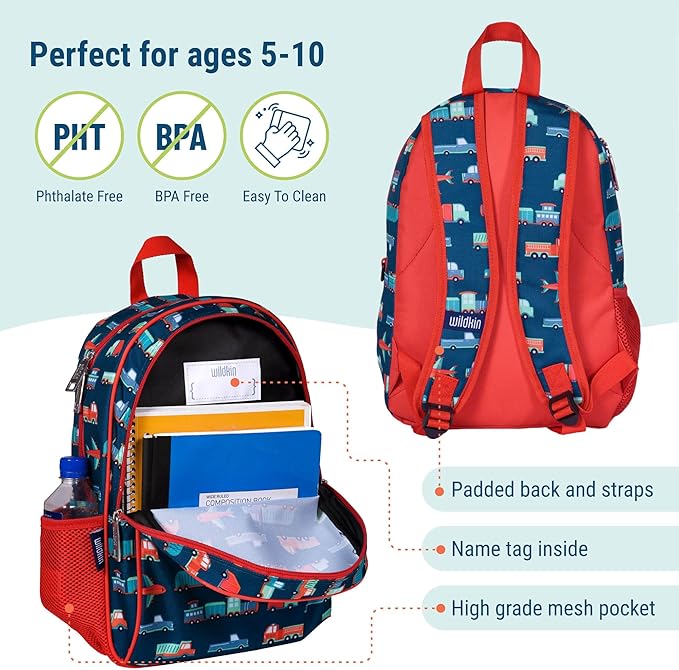 Wildkin 15-inch Kids Backpack – Durable, Padded, Adjustable for School & Travel - Transportation
