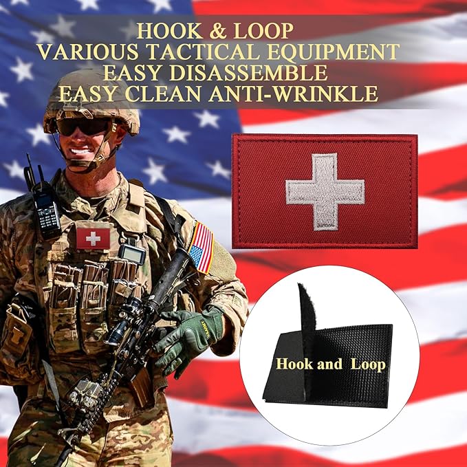 EmWoot 2PCS Swiss Flag Patch Embroidered Morale Patch Military Tactical Patches Hook and Loop(02)