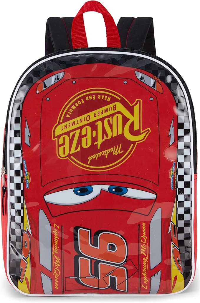 Disney Cars Backpack for Kids 15” | Cars Bookbag for Boys | Padded Straps & Large Zip Compartment | Lightning McQueen Backpack Cars Back to School Supplies