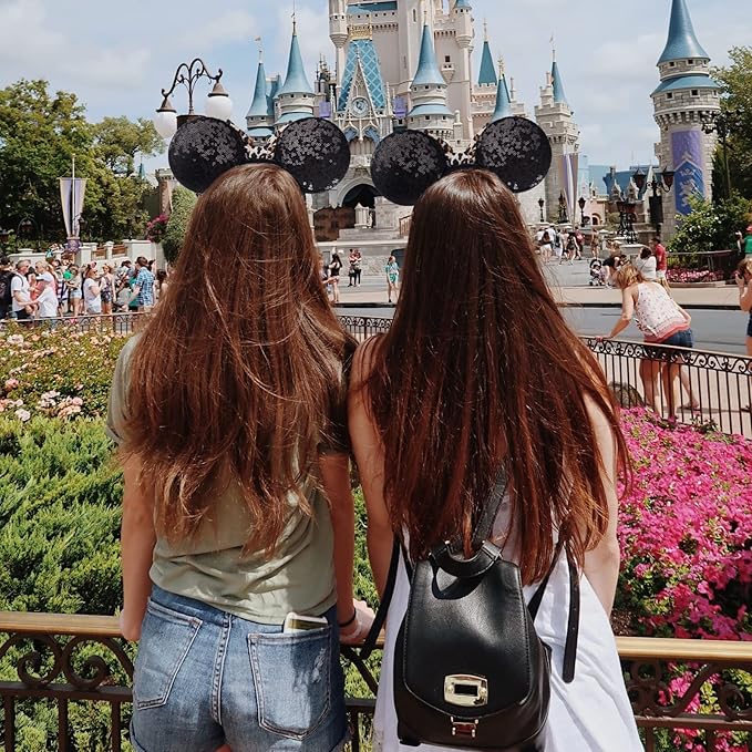 YUNISS 2 PCS Mouse Ears, Shiny Sequin Bow Mouse Ears Headbands for Adult Women Girls Christmas Birthday Party