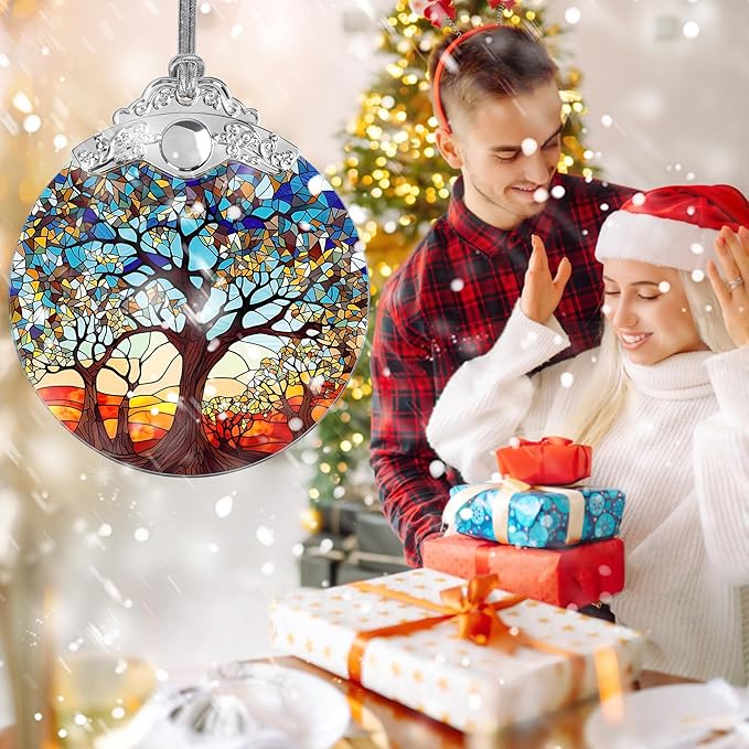 Jocidea Stained Glass Tree of Life Christmas Ornament - Holiday Decor & Xmas Gift Idea
