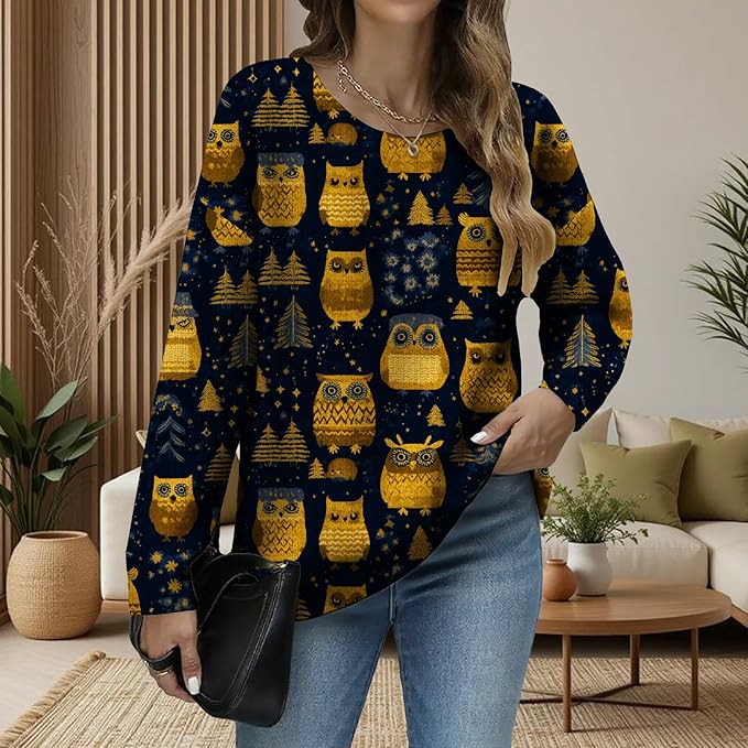 LIZALIG Women's Fall Christmas Snowman Sweater Long Sleeve Crewneck Pullover Festive Holiday Winter Outfit for Parties