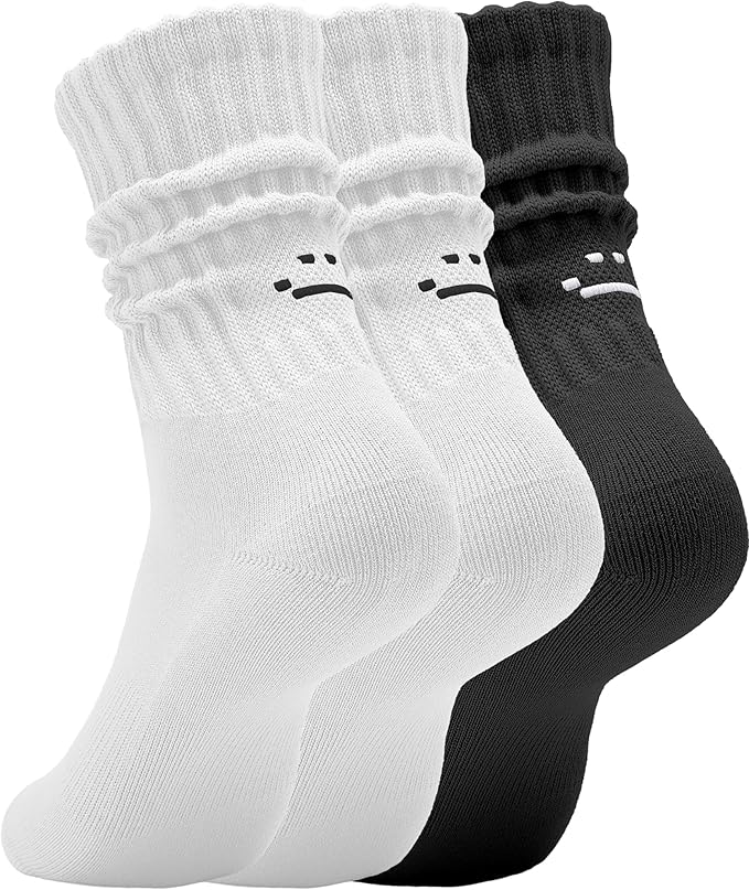 AugRing Women's Cute Scrunch Slouch Crew Socks 3Pack Retro Kawaii Chunky Ribbed Cotton Boot Sneaker Cozy Calf Socks Size 5–11